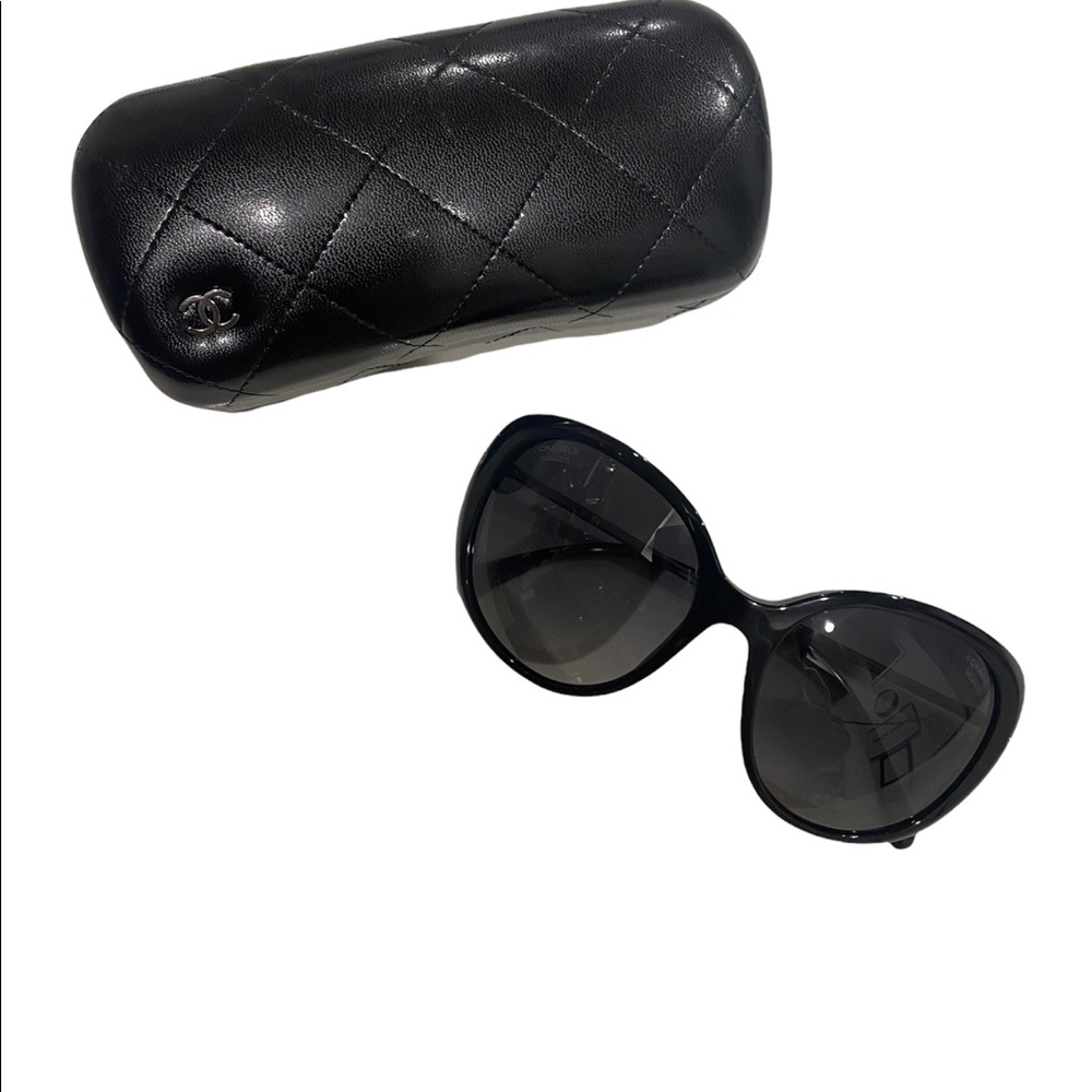 NIB Chanel black and rhinestone logo sunglasses